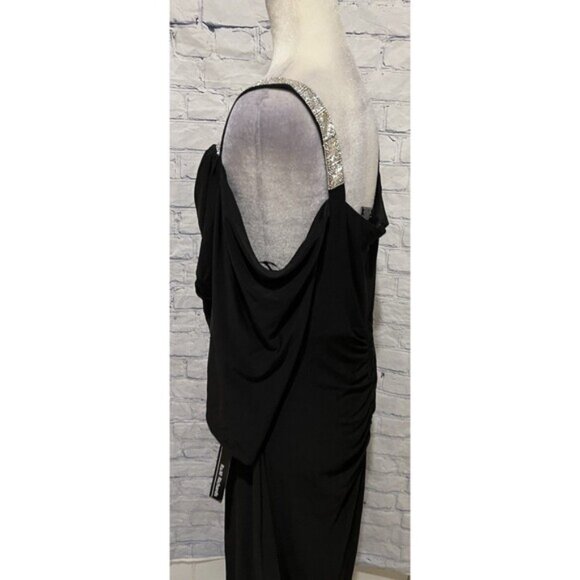 R&M Richards Womens Rhinestone Black Ruched Evening Dress Plus Size 16W - Picture 6 of 12